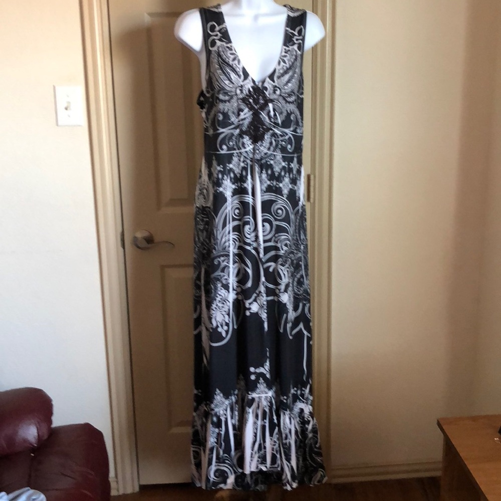 One World black gray and white dress. Maxi